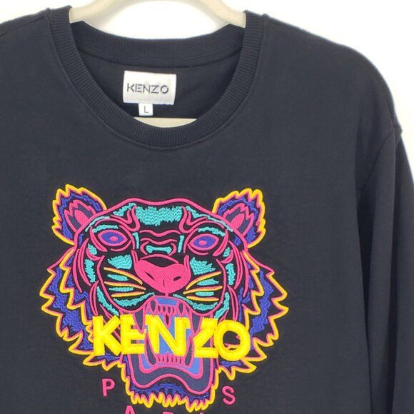 Kenzo Embroidered Tiger Pullover Sweatshirt L Womens Crew Neck Cotton Black - Picture 5 of 9